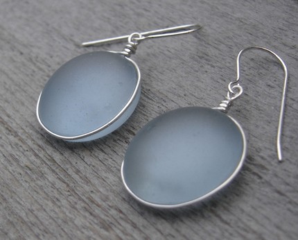 Matching Blue Frosted Glass Cabachone Earrings