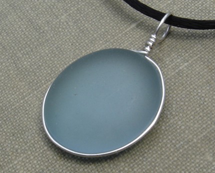 Blue frosted glass cabachone Necklace