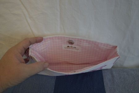 Inside of clutch done in pink gingham